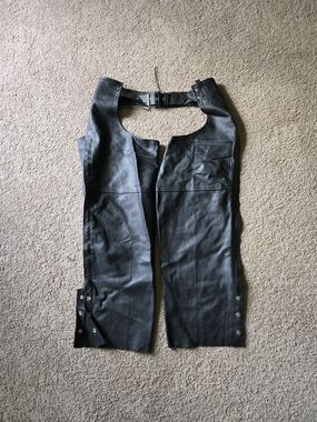 Genuine Leather Motorcycle Chaps XL - Black EUC